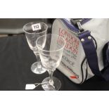 Concorde flight bag and 2 wine glasses. The bag from the first flight 22nd October 1986 and the