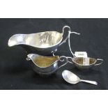 Hallmarked Silver: Sauce boat, cream jug and sugar bowl 7oz.