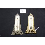 19th cent. Desk Thermometers: Ivory face with brass ornate scroll frame x 2 by CW Dixey and Sons,