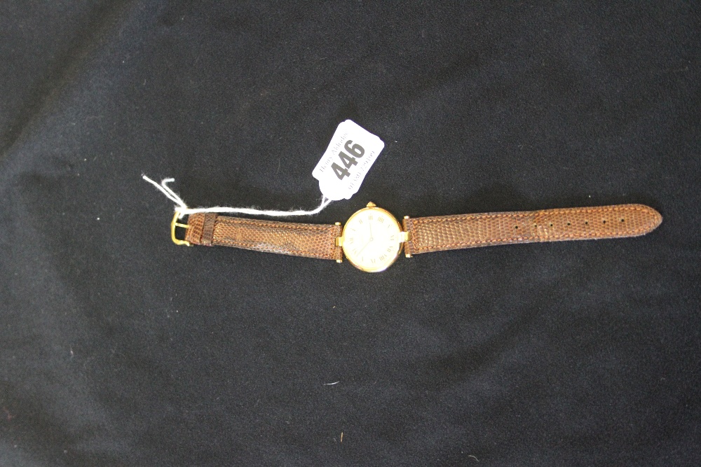 Watches: Cartier Vermeil Quartz gold plated wristwatch with snakeskin strap, stamped Cartier Paris.