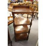 19th cent. Mahogany 4 tier what-not with drawer below on turned feet.