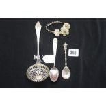 Continental Marked Silver & White Metal: Sifter spoon, Islamic teaspoon plus another, bracelet.