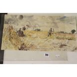 Ellis Family Archive: Clifford Ellis watercolour on paper 'Men Working in the Fields'. 19ins. x