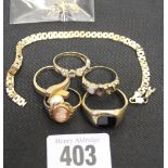 Hallmarked Jewellery: Scrap, 9ct. Gold rings (tested), bracelet, earrings, mainly a/f. 19grams.