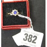 Gold Jewellery: Sapphire and diamond flower design ring, shank marked 975, 9ct.