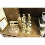 Copper & Brassware: A water jack, foot warmer, box of coins, medicine & Hamilton bottle "Schilling