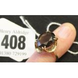 Hallmarked Jewellery: 9ct. Gold ring, smoky quartz setting.