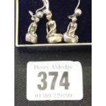 Danish Jewellery: Bernhard Hertz sterling earrings & matching pendant "The Little Mermaid" set.