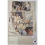 Ellis Family Archive: Clifford Ellis pencil and watercolour studies of 'Millers at Work' a pair.