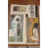 Ellis Family Archive: Clifford Ellis series of four 'Abstract' watercolours in blues, yellows,