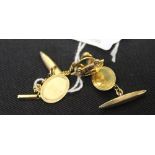 Gold Jewellery: Cufflink's, marked 9ct. 375, also unmarked yellow metal tie pin in the shape of a