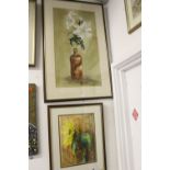 Julia Chanter BA: Watercolour Study of still life "Lilies in a bottle" framed and glazed 15ins x