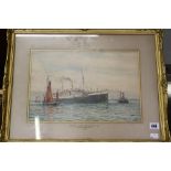 Bernard Finegan Gribble 1873-1962 watercolour 'RMS Orontes of the Orient Steam Navigation Co.',