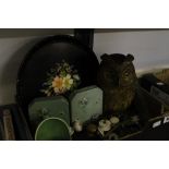 20th cent. Ceramics: Door furniture, deco style bookends, treen tobacco jar in the form of a owl,
