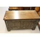 20th cent. Oak linen fold decorated blanket box.