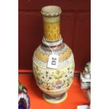 Late 19th cent. Ceramics: Mettlach long neck vase, decorated in the art nouveau style with a band of