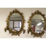 19th cent. Mirrors: Gilt brass girodelle with ornate vine & berry decoration with sconces - a