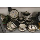 Early 20th cent. Japanese eggshell 'Geisha' teaset, teapot, sugar bowl, creamer, 6 cups and