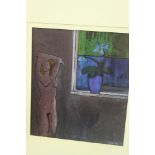 20th cent. watercolour, post impressionist study of a nude in a room with flowers, signed lower