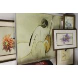 Julia Chanter BA: Watercolour Study of still life "Lilies in a bottle" framed and glazed 15ins x