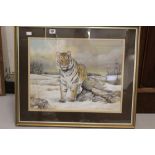 H.C. Babington watercolour/Gouache 'Mountain Tiger', signed bottom right. 19ins x 15ins.