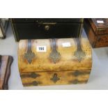 Early 20th cent. Walnut dome top stationery box with strap work decoration.