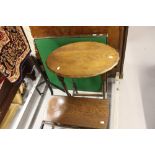 20th cent. Oak dwarf gate leg table, oval occasional table plus a fold up card table with baize