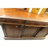 19th cent. Mahogany 3 drawer sideboard above 3 doors rising off a plinth.