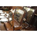 19th cent. Mahogany table mirrors, 2 skeleton, 1 mirror with 2 drawer base plus a 20th cent.