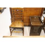 19th cent. Mahogany art nouveau pot cupboard and an oak and elm ladder back chair.