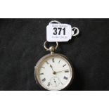 Watches: Hallmarked silver key wind pocket watch, white enamel face, Chester mark, reversing pinion,