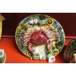 Ceramics: Palissy style Majolica crab plate, 7½inches.