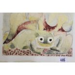 Ellis Family Archive: Rosemary Ellis 1910-1998 early watercolour of a frog, monogrammed 1931. 13ins.