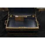 19th cent. Tinplate & Brass: Campaign writing & stationery box with inkwells & an oriental copper