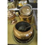 19th cent. and later Kitchenalia: Copper and Brass Ware: Including coal bucket, pans, preserving