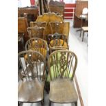 19th cent. & 20th cent. Dining chairs, 3 wheel backs, 3 lyre back and 2 others.