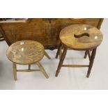 Early 20th cent. Elm stools 24½ins. & 17ins.