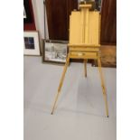 Artist Requisites: Beech framed travelling easel with self contained pallet trays.