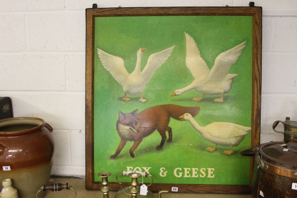 20th cent. Hand painted pub hanging sign 'Fox and Geese' from pub of that name in Ickenham,