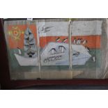 Ellis Family Archive - Clifford Ellis 1907-1985: Watercolour on tissue paper "Penguins on an