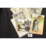 Postcards: Victorian - romance, music hall, sayings, mottos and seaside. 1 tray.