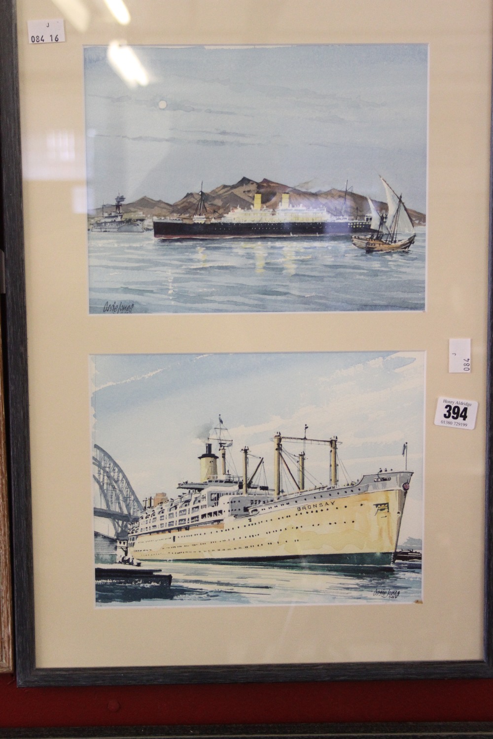 Ossie Jones: Watercolours maritime studies, signed lower left on one and lower right on the other.