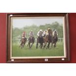 D. Norfolk, oil on board study of racehorses at full gallop, signed right hand corner. Framed 23ins.