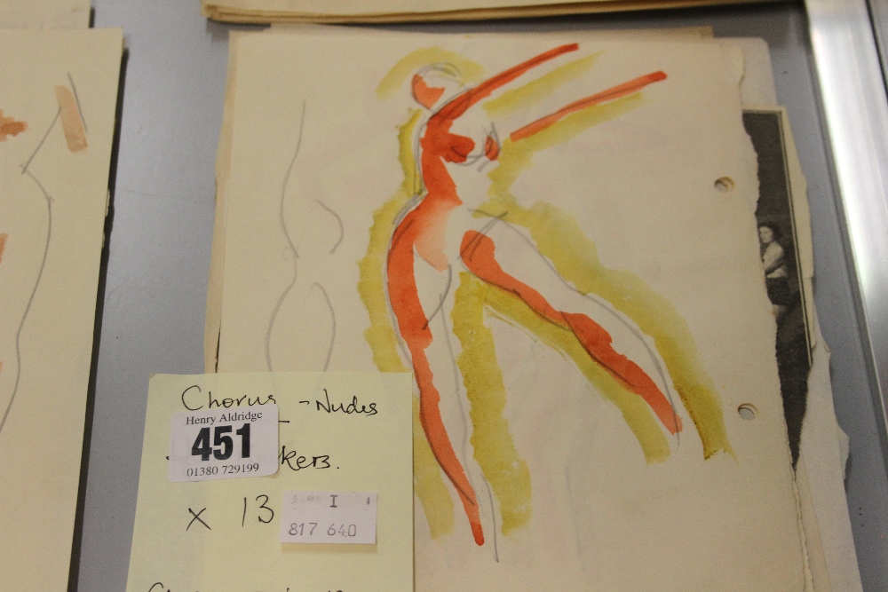 Ellis Family Archive: Clifford Ellis watercolour and pencil studies of nudes/ dancers x 13 circa