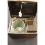 19th cent. Rosewood tea caddy enclosing single tea box and glass stow cut base bowl 9ins. x 6ins.