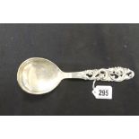 Silver: Norwegian silver spoon with open foliage handle, marked on reverse 830S NM. 3.3oz.