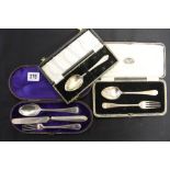 Hallmarked Silver: Christening sets, a boxed spoon, spoon & fork and a knife, fork & spoon, 5.9ozs