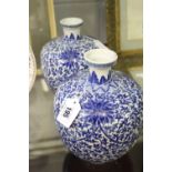 19th cent. Chinese Porcelain: Kang-xsi style blue and white "Lotus" vase of squat bolster form