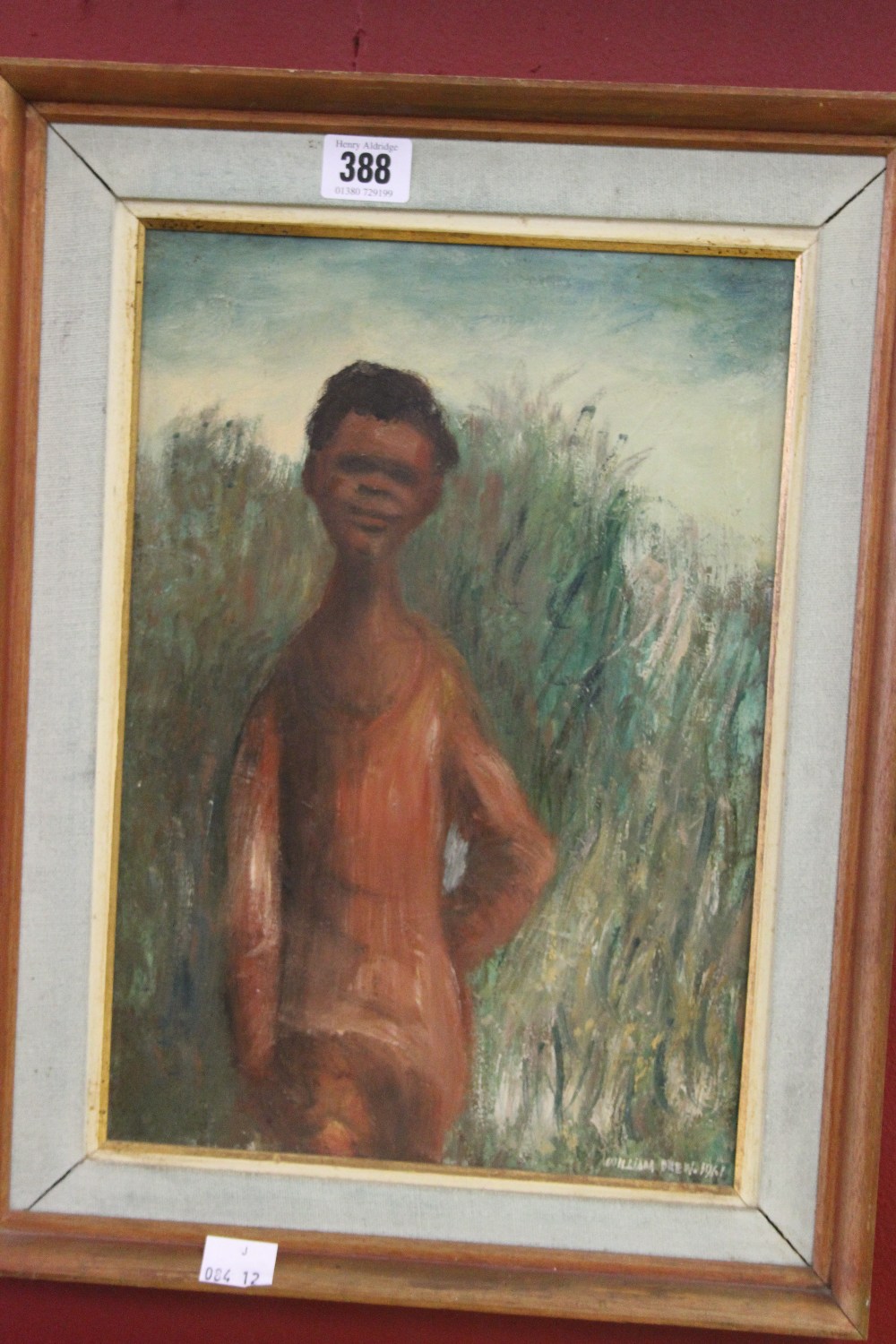 William Drew 1928-84 Australian: Oil on board "Aboriginal Boy", signed lower right. Framed 9½ins.