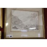 William A Delamotte attributed 1775-1863 pen & ink study "Entrance to Dovedale" shepherd leading